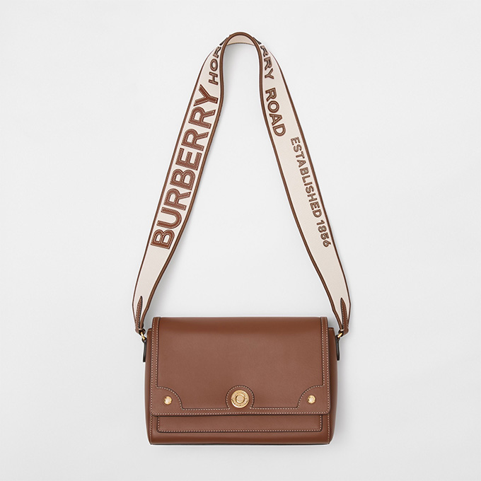 burberry note stitched leather logo webbing strap crossbody bag